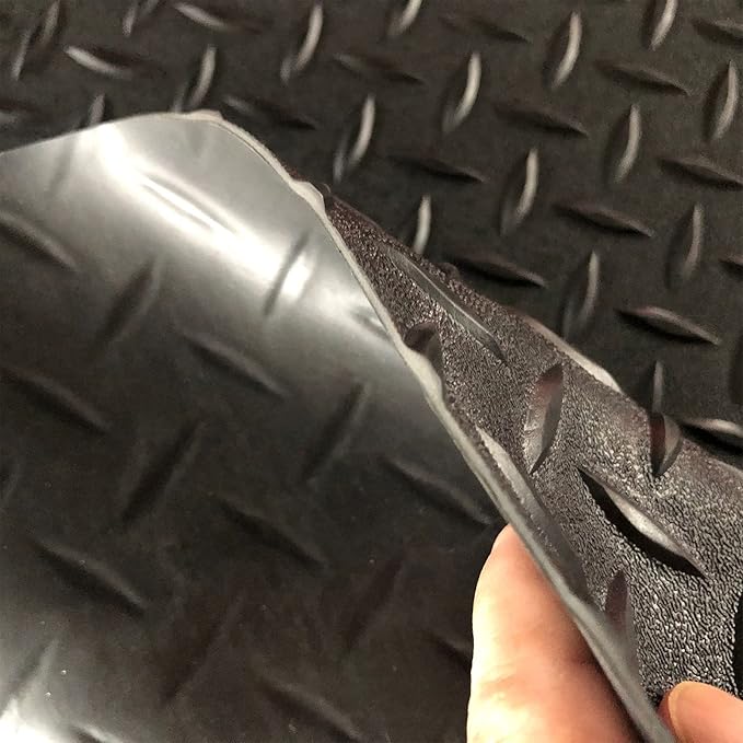 Boshen 5x12FT Garage Floor Mat, 2.5mm Thickened Diamond Plate PVC Rubber & Vinyl Flooring Roll, 60 SQFT Non-Slip Rubber Garage Mat for Floor Under Car Protection - Black