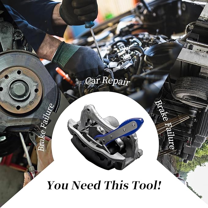 Brake Caliper Compression Tool, Caliper Piston Compressor Tool with Additional 2 pcs Large Steel Plate and 2 Hooks, 360°Adjustable Brake Caliper Tool for Single Twin Quad Piston Calipers (Blue)