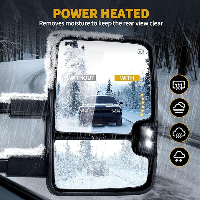 DWVO Tow Mirrors for 2014-2018 Chevy Silverado GMC Sierra 1500 2500HD 3500HD, Adjustable Foldable Side Mirrors with LED Turn Signals and Heated Power