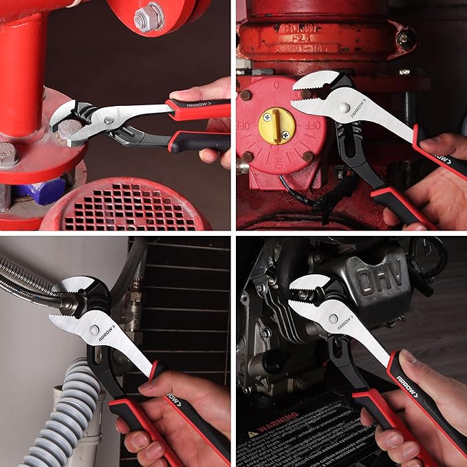 ARROW 3-Piece Groove Joint Pliers, 8", 10" & 12" Adjustable Water Pump Pliers with TPR Handle, High Carbon Steel Tongue and Groove Plier for Plumbing, Automotive and Household Repairs