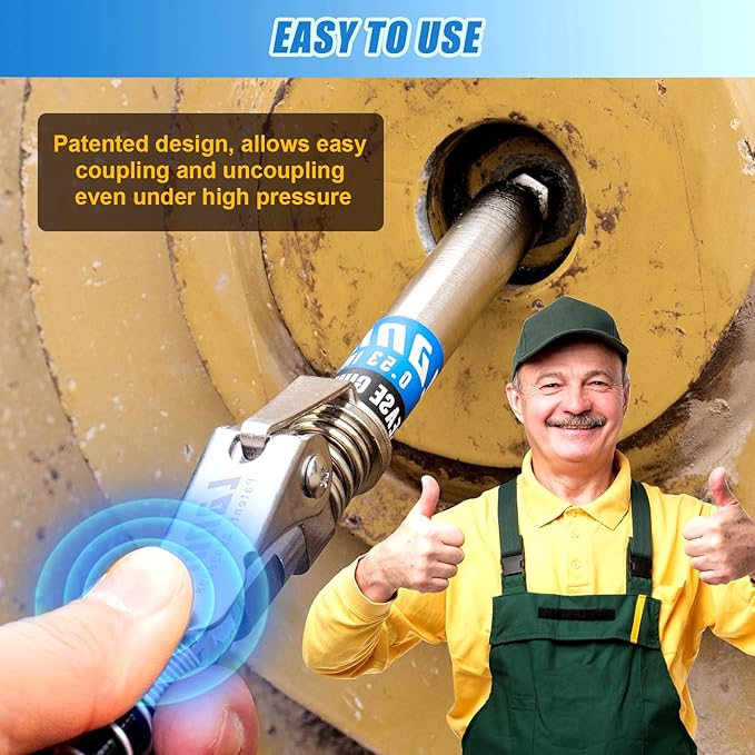 Grease Gun Coupler, Strong Lock & Extra Reach Grease Coupler, Heavy Duty 12000 PSI Quick Release Grease Gun Tips, Compatible with All Grease Guns 1/8" NPT Fittings