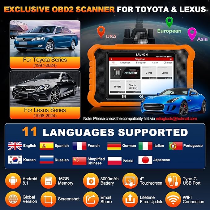 2025 LAUNCH Creader Elite V2.0 fit for Toyota Lexus Bi-Directional Scan Tool, Full System OBD2 Scanner, All Reset Service Code Reader, AUTOVIN, ECU Code, Battery Registration, Lifetime Free Update