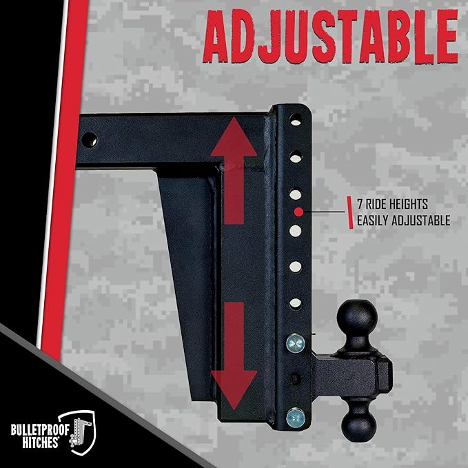BulletProof Hitches - 3.0" Adjustable Extreme Duty Trailer Hitch (36,000 lb. Rating) - 12" Drop/Rise with 2" and 2 5/16" Dual Ball - Powder Coat, Solid Steel, Corrosion-Resistant