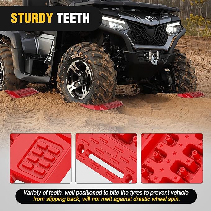 Nilight Recovery Offroad Traction Boards Mini Short Emergency Tire Tracks Mats For 4WD 4X4 ATV UTV on Mud Sand Snow (2PCS Red)