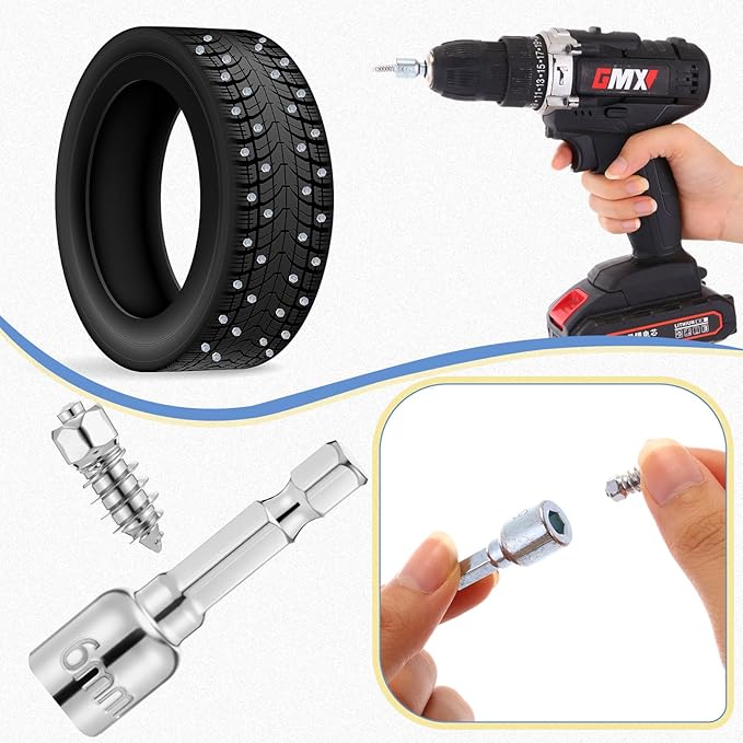 500pcs 6x18mm Carbide Screw Tire Studs Anti Slip Snow Tire Studs Wheel Tyre Anti Ice Snow Spikes for SUV/tractor/ATV/UTV/motorcycle, with Installation Tool