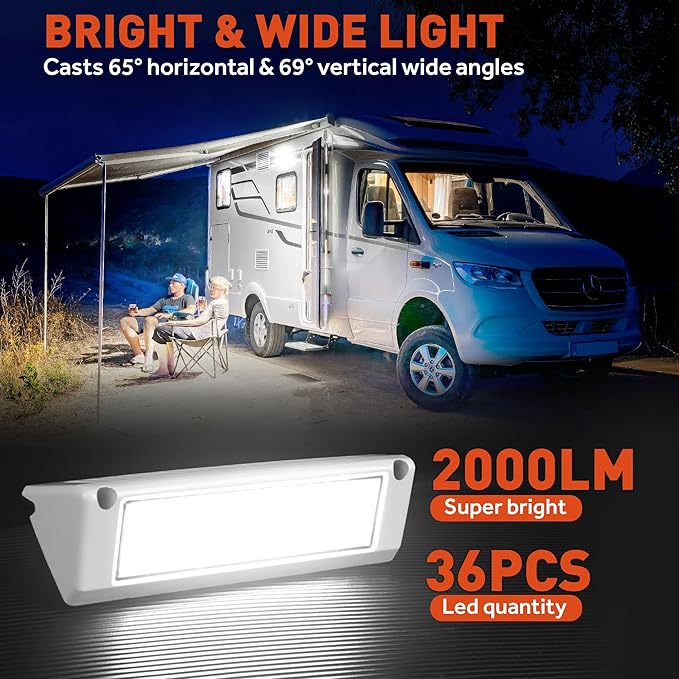 LED RV Exterior Porch Utility Light White Waterproof 10-30V DC Low Current 9" Lighting Fixture 54W 2000LM Aluminum Base led Scene Lighting for RV, Trailer, Camper(6000K Nature White)