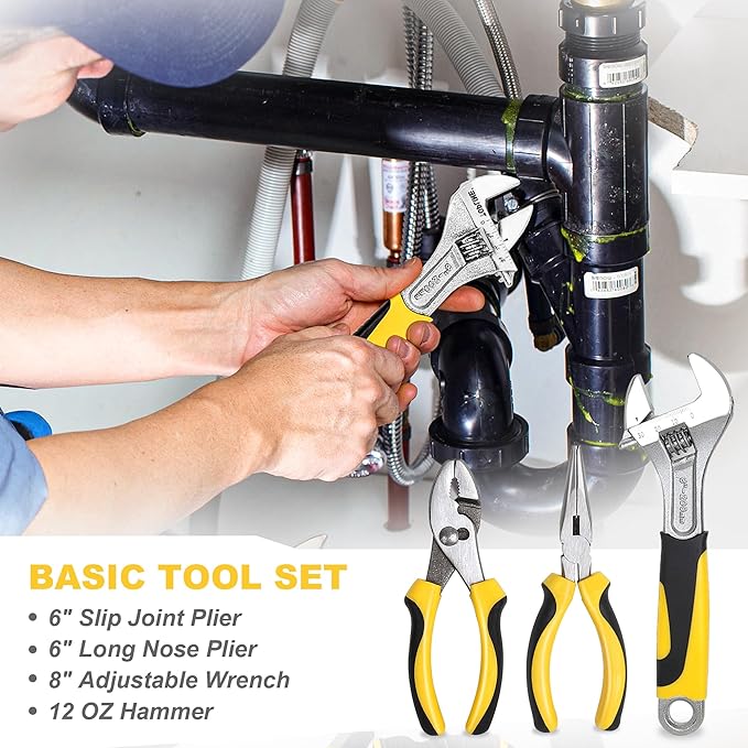 TOPLINE 208-Piece Basic Home Tool Kit with Easy Carrying Round Pouch, Household Hand Tools for Apartment, Home, Basic Tool Set, Perfect for DIY Projects, Home Maintenance