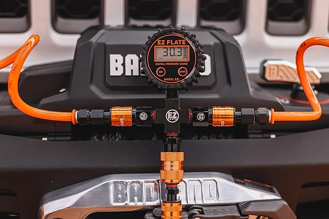 EZ FLATE 4 Tire Hose System | Heavy Duty | Truck or Car Tires | UTV Side By Side Tires | Fast Inflation | 4 Tires at Once | Auto Equalize | Quick Connest Air Chucks (Recoil Hose System)