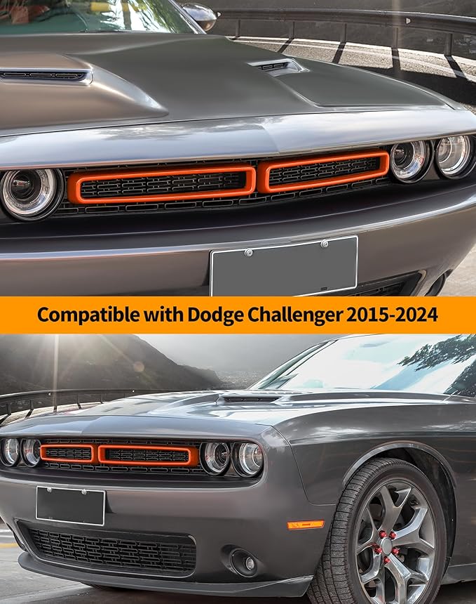 Hoolcar Front Grille Radiator Grille Insert Cover Grillwork Trim Compatible with Dodge Challenger 2015-2024, Exterior Accessories, Orange, 2pcs