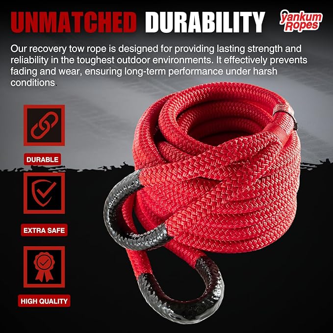 Yankum Kinetic Recovery Rope - Heavy Duty 7/8" x 20' Tow Rope, Off-Road & Vehicle Recovery, Kinetic Energy Ropes for 4x4, Jeep, and Trucks, Made in USA – Python Series