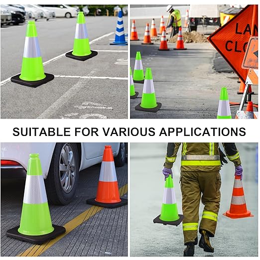 OrangeStar 18" Heavy Duty Traffic Cones 8-Pack Green Safety Cones with Reflective Strip for Construction, Parking Lots, Roadwork, Weatherproof, Stable Base for Traffic Control, Events, Emergency