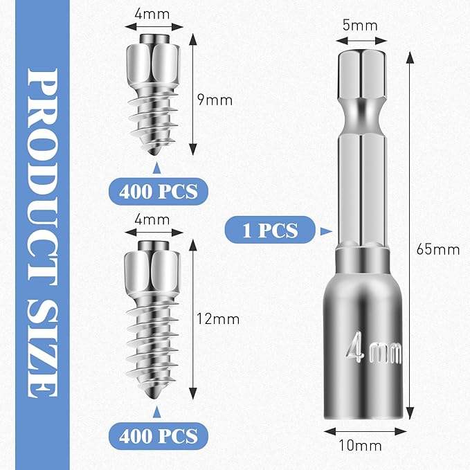 500pcs 4x12mm& 4x9mm Carbide Screw Tire Studs Anti Slip Snow Tire Studs Wheel Tyre Anti Ice Snow Spikes for Suv/tractor/atv/utv/motorcycle, with Installation Tool