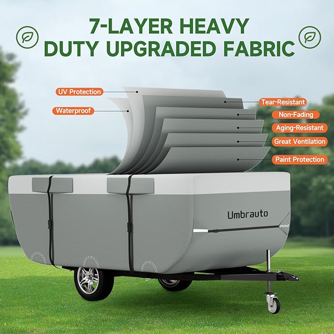 Pop Up Camper Cover Fits 11-13ft High-Wall Tent Trailer: Lightweight Pop Up Trailer Cover Umbrauto Waterproof, 7 Layers Top Breathable Ripstop Windproof