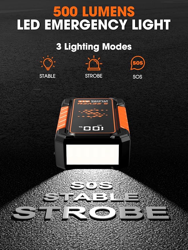 S ZEVZO A11 Jump Starter, Upgraded 5000A Car Battery Jumper Starter Portable (10.0L Gas & 7.0L Diesel Engines) with Booster 12V Lithium Jump Box with USB Charger, LCD Display, Flashlight, and Case