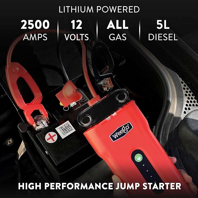 Weego 70: 2500A Self-Use 12V Lithium Car Battery Jump Starter - USA-Engineered Safe Replacement for Jumper Cables - Boat & Car Jumper Starter Portable for All Gas and 5L Diesel Engines (N70)