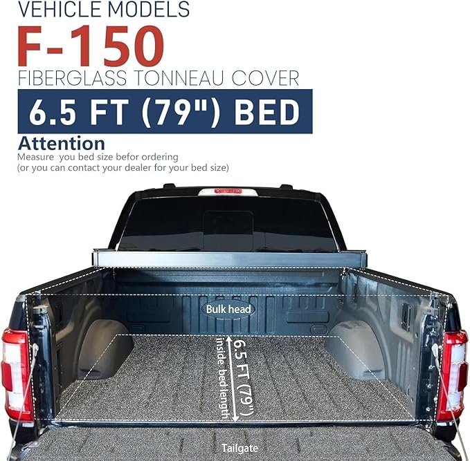 6.5ft Hard Folding Fiberglass Truck Bed Tonneau Cover for 2015-2025 Ford F-150 6.5' (79") Bed | Waterproof | Theftproof | Security Lock | Easy to Install |Without Drilling |High-End Version