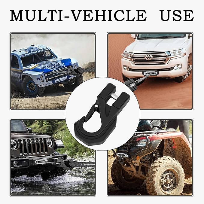 Winch Hook Heavy Duty, Max 15 Ton (35,000 Lbs), Forged Steel Winch Hook with Safety Latch for Synthetic Rope Winch Cable ATV UTV, black