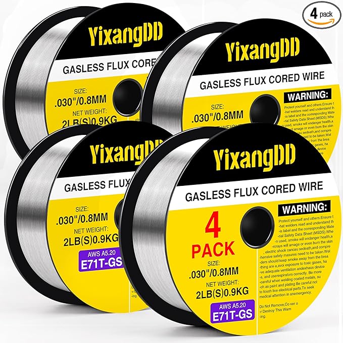 4-Pack 0.030" Flux Core Welding Wire, E71T-GS Low Splatter Gasless Mild Carbon Steel Mig Welding Wire, Compatible With Most Welder, 2-Pound Each
