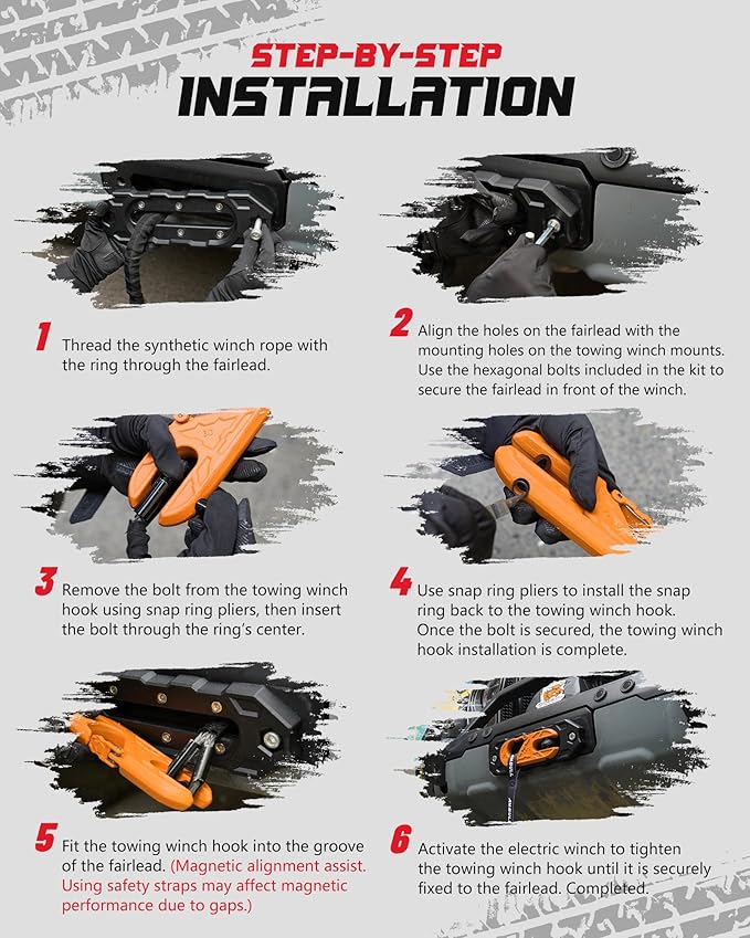 Towing Winch Fairleads with Tow Hook, UPGRADE Al Hawse Fairlead with G80 Heavy Duty Forged Steel Winch Hook for Electric Winch, 33000lb Break Strength, for Synthetic Rope Recorvery, BlackOrange