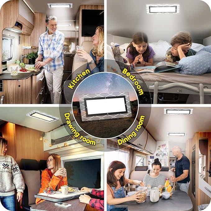 BlueFire 1800LM Bright LED RV Light Interior，DC12-30V Upgraded Brightness RV Ceiling Dome Lights, Dimmable Fixture with 4 Color Temperature for RV Camper Van Motorhome Boat Trailers (Large - 4 Pack)