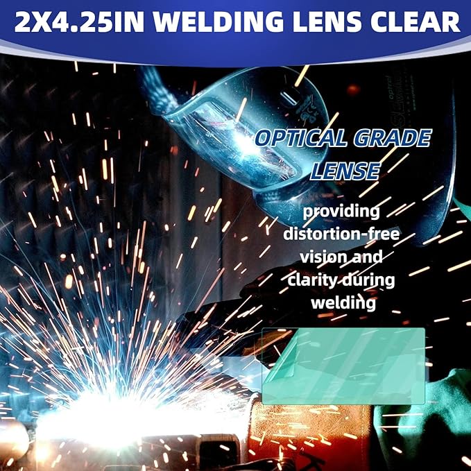 100 Pcs of 2" x 4.25" Universal Welding Helmet Hood Replacement Clear Lens Cover 2x4 1/4 optical grade Premium Quality Clear Plastic Cover Lenses