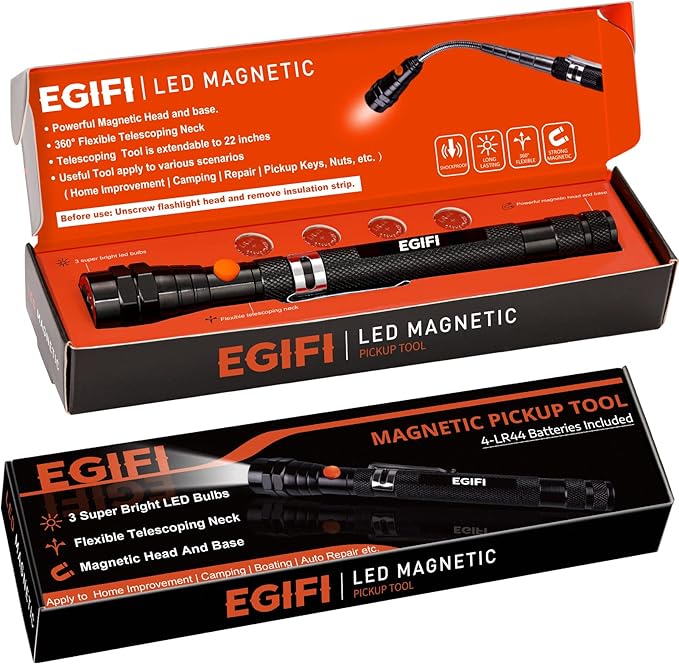 Gifts for Him, LED Magnetic Pickup Tools, Telescoping Magnetic Flashlight Pick Up Tool, Christmas Stocking Stuffers for Men Adults, Unique Cool Gifts for Men, Dad, Husband, Black