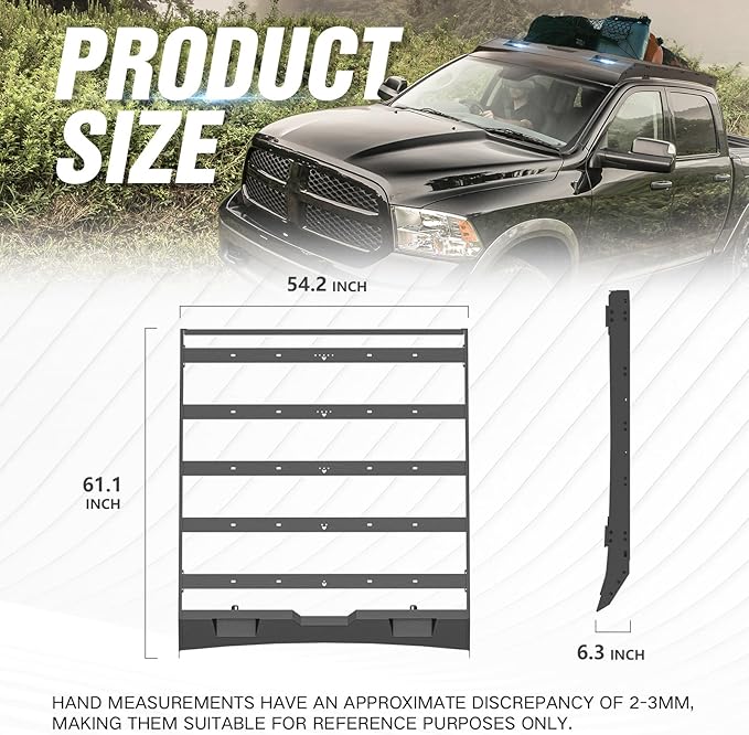 Roof Rack Cargo Basket Compatible with 2009-2018 Dodge Ram 1500 & 2019 2020 Classic Crew/Quad Cab, Truck Rooftop Cargo Carrier Top Luggage Storage Holder with 2 LED Lights