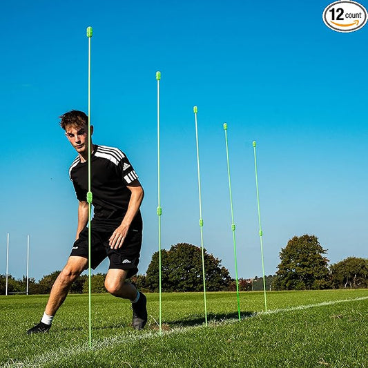 QUICKPLAY PRO Agility Poles (10x Adjustable 3ft to 6ft) for Turf & Court Training