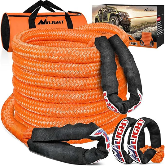 Nilight Kinetic Recovery Tow Rope 7/8" x 20ft (28,600LBS) with 2 Soft Shackle 1/2" x 24" Snatch Strap Heavy Duty Offroad Towing Strap kit for UTV ATV SUV Truck Car Jeep Tractor