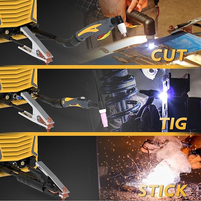 TOOLIOM Cut/TIG/Stick 3 in 1 Portable Welding Machine: 50A Air Plasma Cutter, 200A TIG Welder, 180A Stick Welder, with Dual Voltage 110&220V
