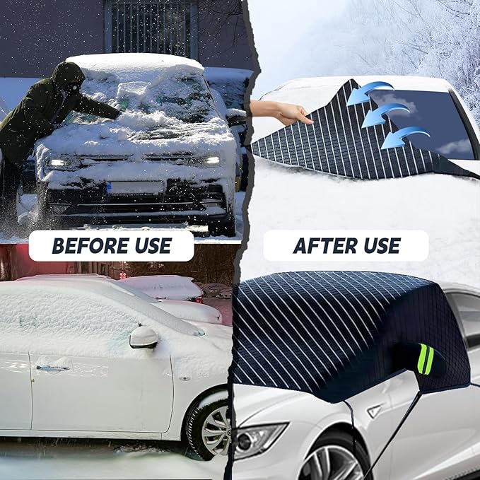 Windshield Cover for Ice and Snow, Extra Large Car Snow Cover Protect Front Windshield & Rearview Mirror, Magnetic Anti-Snow Cover Universal Fit for Most Vehicle Medium (Front Cover)