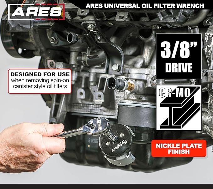 ARES 56028 - Universal Oil Filter Wrench - 3/8-Inch Drive - Removes 2.5 to 3.25-inch Diameter Spin-On Style Oil Filters