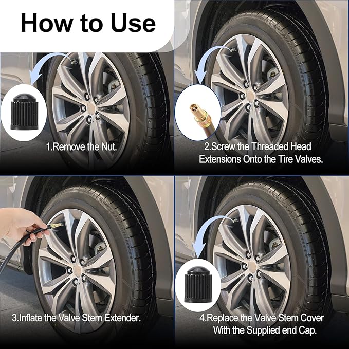 2pcs Tire Rubber Valve Extension Tube Extender, Valve Stem Extender Tire Inflation Extension Hose Tire Valve Extension Tool for Car Tire Motorcycle Bicycle RV Inflatable Extension Nozzle