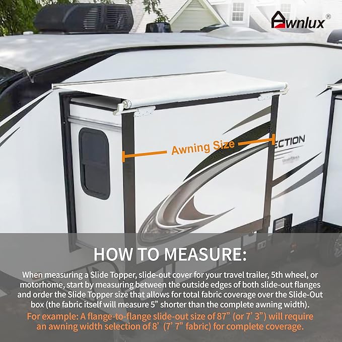 Awnlux White Modular Slide Topper Awning Slide Out Protection for RVs, Travel Trailers, 5th Wheels, and Motorhomes -8'6" (8'1" Fabric)