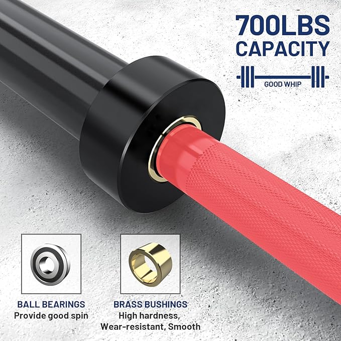 7ft Olympic Barbell 40LB Bar Load 700lbs Capacity Available Men's Barbell with Hard Chrome Sleeves for 2" Olympic Plates, 2 Inch Barbell Bar for Squats, Deadlifts, Presses, Rows and Curls