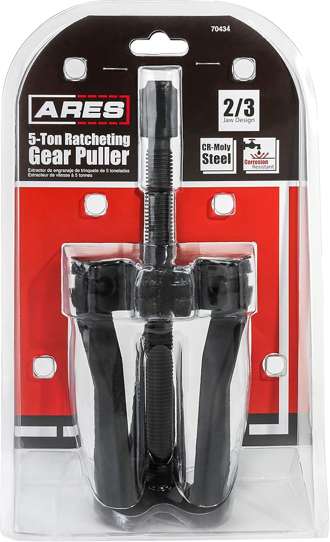 ARES 70434 - Reversible 2/3 Jaw 5-Ton Ratcheting Gear Puller - Chrome Moly Steel Construction - 4-Inch to 5-Inch Adjustable Range - Removes Gears, Pulleys, and Flywheels