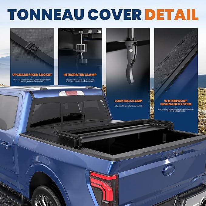 Tri 3-Fold 5.5 FT Soft Folding Truck Bed Tonneau Cover On Top Compatible with 2015-2025 Ford F150 F-150 Bed 3 Fold Styleside w/LED Light Strip