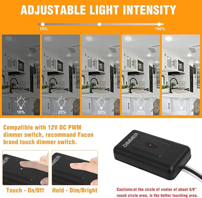 Facon 4.5" LED RV Puck Light Surface Mount - 2Pack, SY-SM45 12V RV Dome Light with Switch, 370LM Daylight White (6000K), Ideal for RVs, Motorhomes, Campers, Marine Vehicles