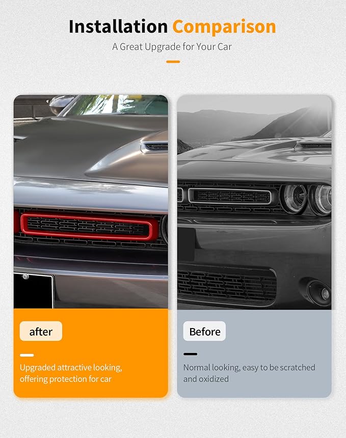 Hoolcar Front Grille Radiator Grille Insert Cover Grillwork Trim Compatible with Dodge Challenger 2015-2025+, Exterior Accessories, Red, 2pcs