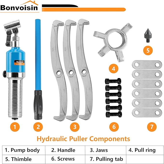 Bonvoisin 20T Hydraulic Gear Puller Set Wheel Bearing Puller Kit 2 or 3 Jaws Pulling Separator for Wheel Hubs Rotors Car Axles Pulleys Brake Drums