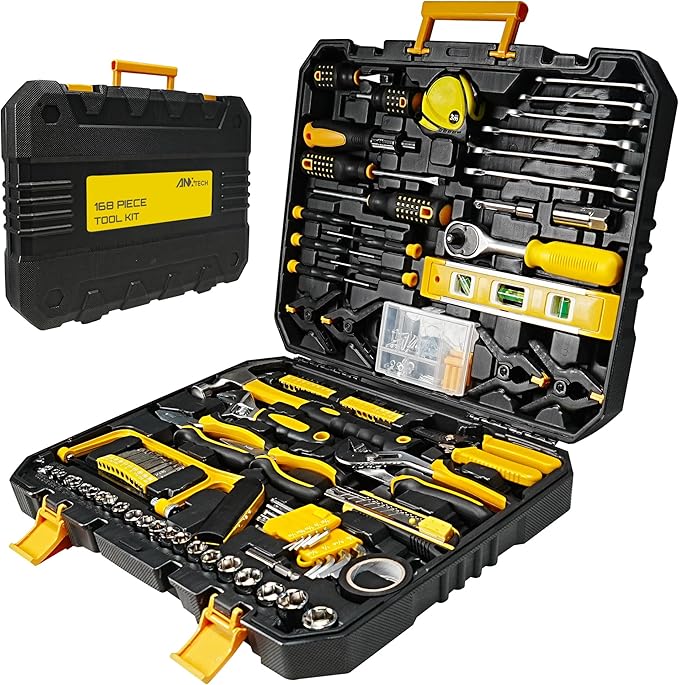 Tool Set with Screwdrivers, Ratchet Wrenches, Socket Wrenches, Hand Saw, Hammer – General 168-Piece Tool Kit for Home, Car, Dorm, Motorcycle, Plumbing Repairs