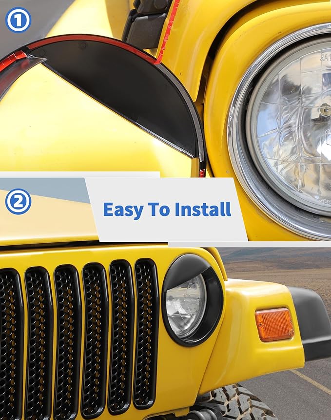 Honeycomb Front Grille Mesh Inserts & angry eyes Headlight Bezels Cover Trim Fit for 1997-2006 Jeep Wrangler TJ & Unlimited Exterior Accessories Clip-in Grille Guard Cover Headlight Bezels Trim Ring