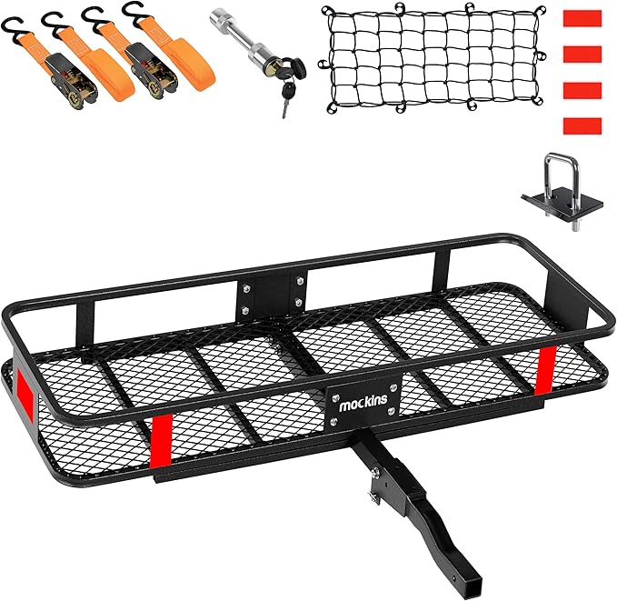 Mockins 60"x20"x6" Trailer Hitch Cargo Carrier | 500 lbs. Capacity 2" Receiver Hitch Rack Luggage Carrier & Cargo Trailer Accessories | Weatherproof Steel Folding Luggage Rack for Car, SUV & Truck