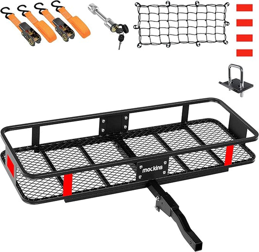 Mockins 60"x20"x6" Trailer Hitch Cargo Carrier | 500 lbs. Capacity 2" Receiver Hitch Rack Luggage Carrier & Cargo Trailer Accessories | Weatherproof Steel Folding Luggage Rack for Car, SUV & Truck