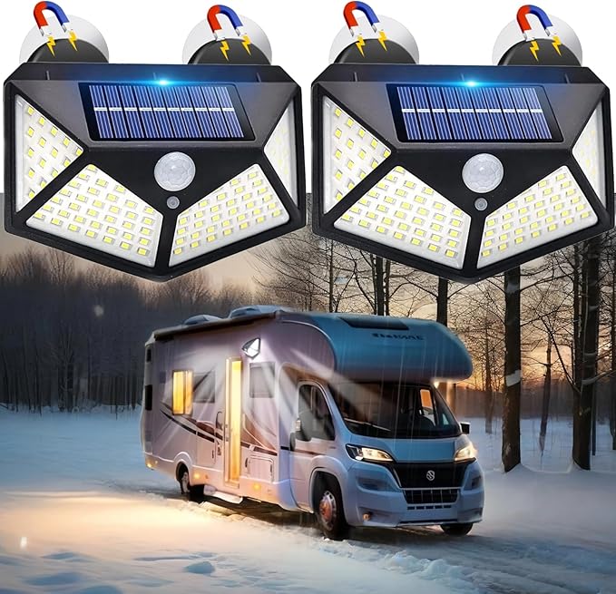 2 Pack Magnetic RV Solar Light, Motion Sensor RV Porch and Awning Lights, Solar Charged, RV Accessories for Outside, Multiple Modes, Compact for Campers Trailers