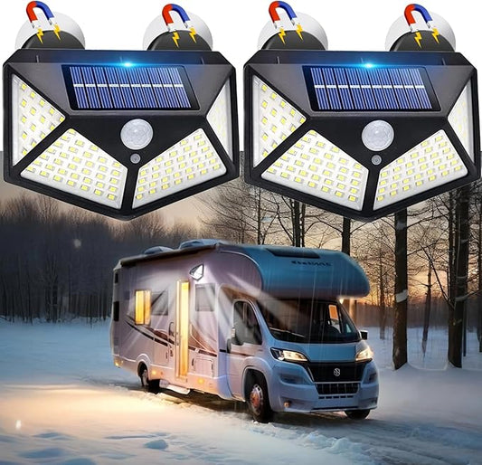2 Pack Magnetic RV Solar Light, Motion Sensor RV Porch and Awning Lights, Solar Charged, RV Accessories for Outside, Multiple Modes, Compact for Campers Trailers