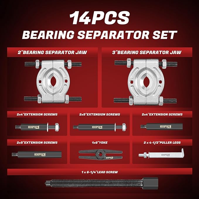 Bearing Puller and Splitter Kit, Separator and Puller Set, Pinion Bearing Puller and Wheel Removal Tool, 5 Ton Capacity Bearing Separator with 2’’ and 3’’ Bearing Separator Jaws, 14Pcs