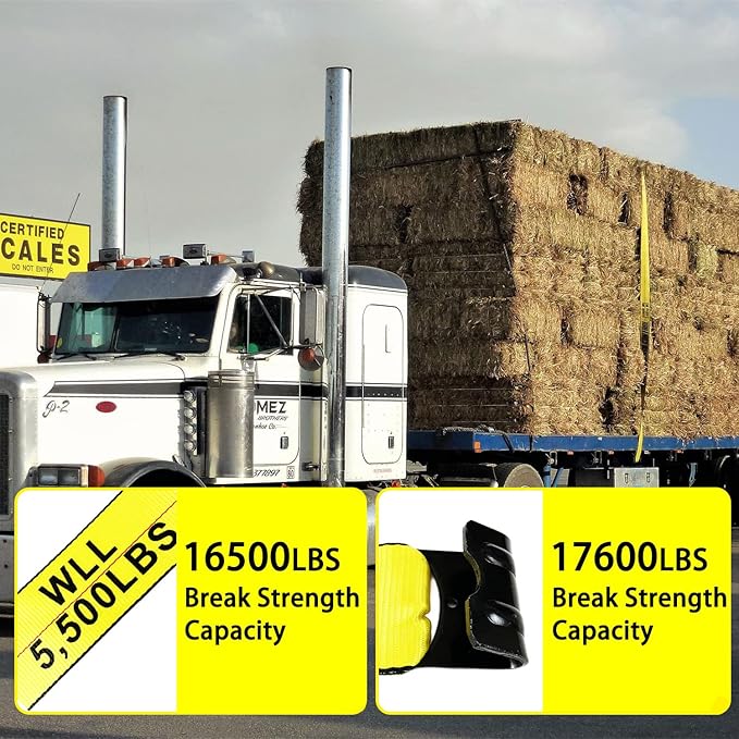 KJE 10 Pack Winch Straps 4" x 30' Yellow Heavy Duty Tie Down w/Flat Hooks Flatbed Trailer Strap WLL# 5,500 lbs | 4 Inch Cargo Control for Flatbed Truck