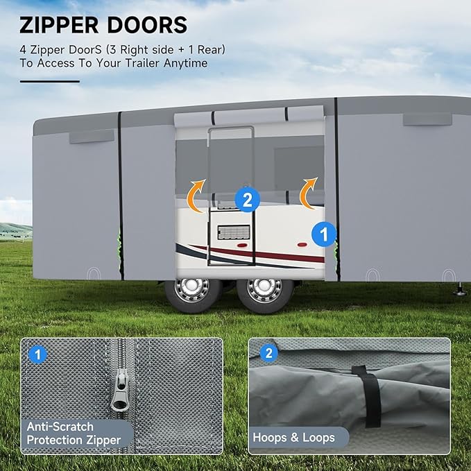 5th Wheel Cover Fits 34'-37': Extra-Thick 7 Layers Top, Heavy Duty Anti-UV Waterproof Fifth Wheel RV Cover, with 2 Pcs Windproof Extra Straps