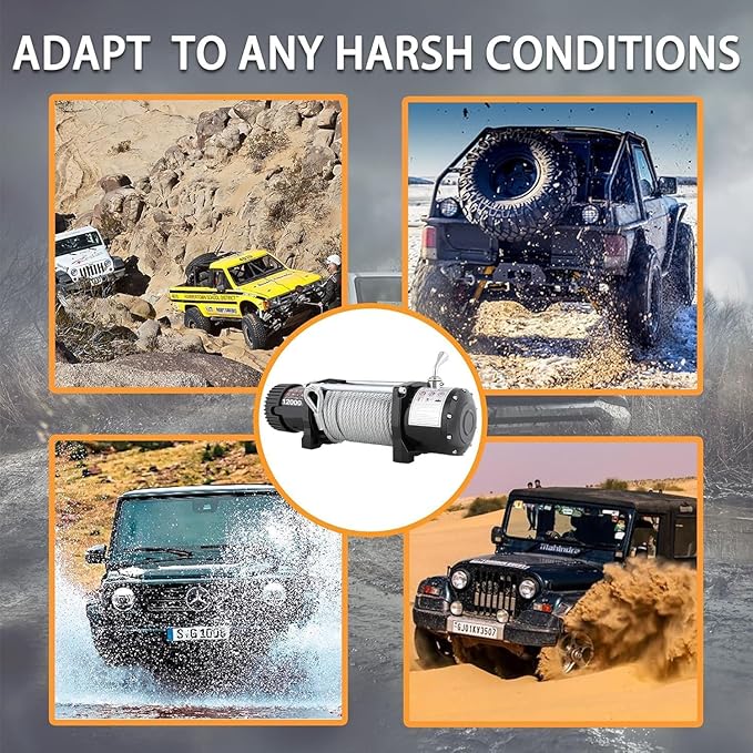 12000 LBS Electric Winch Steel Rope Electric Winch 12V for Towing ATV/UTV Off Road with Mounting Bracket Wireless Remote